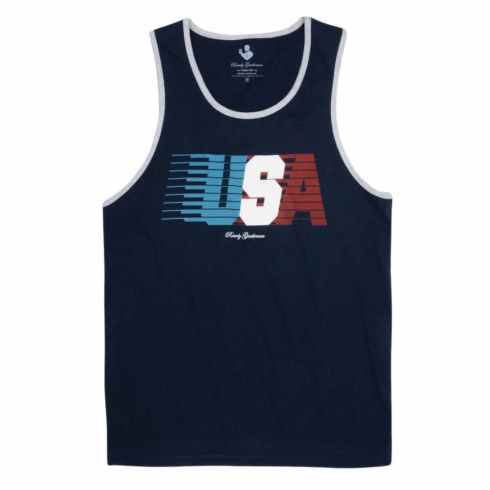 NEW ROWDY GENTLEMAN men's usa streaking tank top in blue